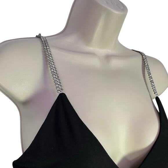 Just Polly v neck Large diamond rhinestone bodysuit whimsygoth y2k emo glam - Picture 3 of 7